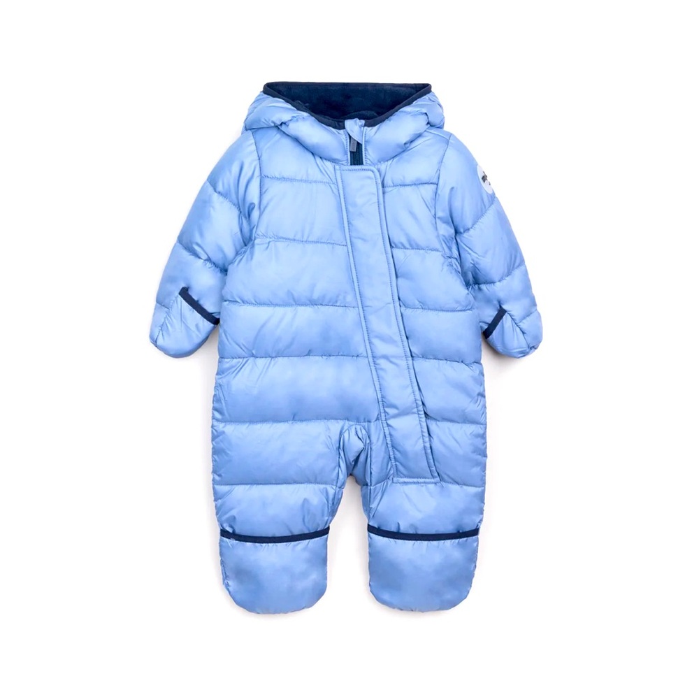 Icy blue hooded pram snowsuit for baby 18 month NWT never worn.